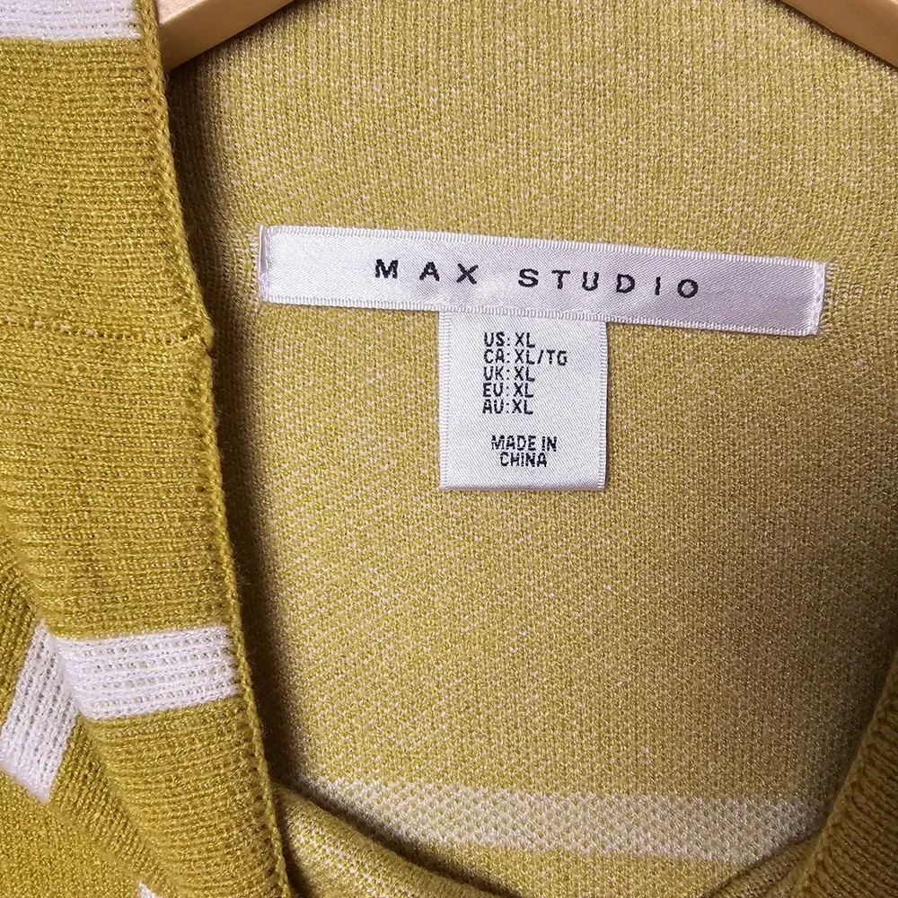 MAX STUDIO Women's Green / Mustard Yellow Grid Print Mock‎ Neck Sweater XL EUC